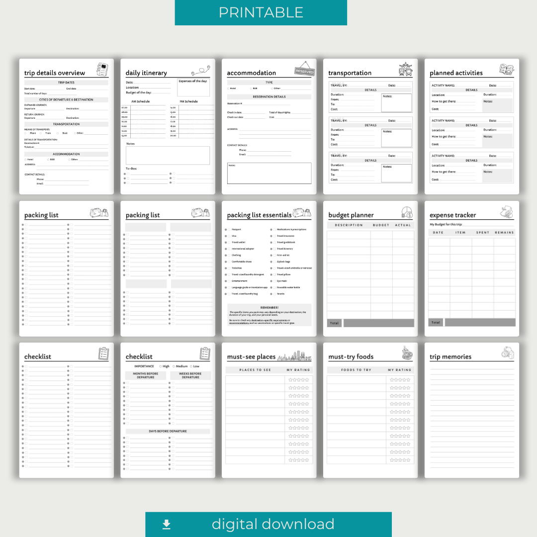 Planificateur de voyage imprimable