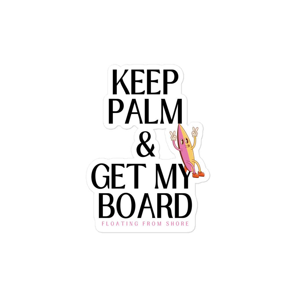 Keep Palm & Get My Board with retro surfboard pink and yellow mascot