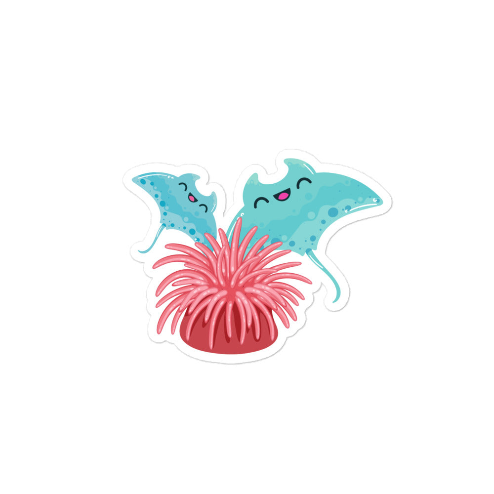 Manta Ray behind an anemone Stickers