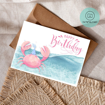 Cute Crab Printable Birthday Card