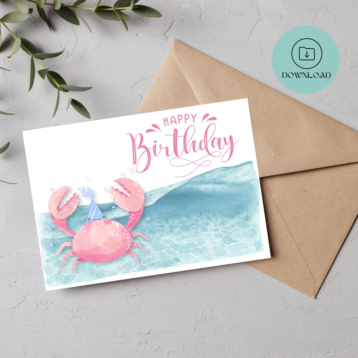 Cute Crab Printable Birthday Card