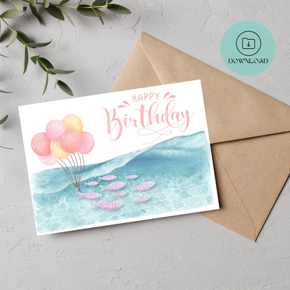 Fish & Balloons Printable Birthday Card