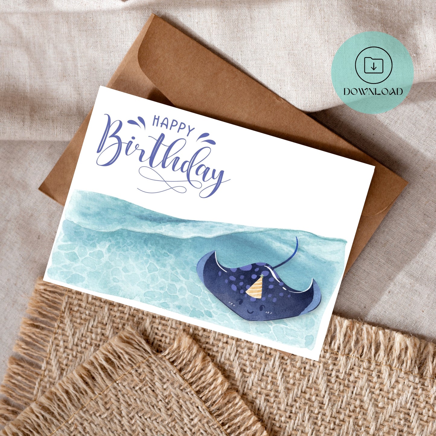 Cute Manta Ray Printable Birthday Card