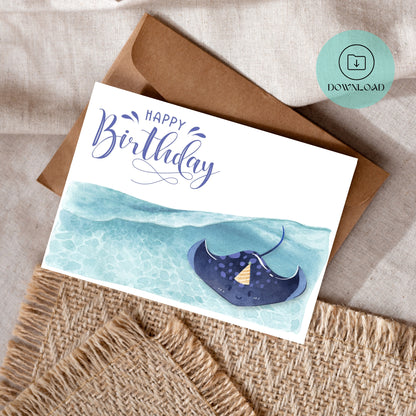 Cute Manta Ray Printable Birthday Card