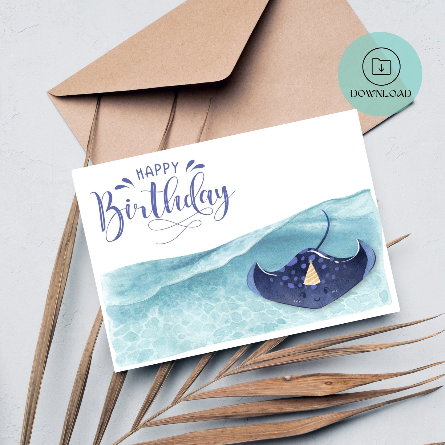 Cute Manta Ray Printable Birthday Card