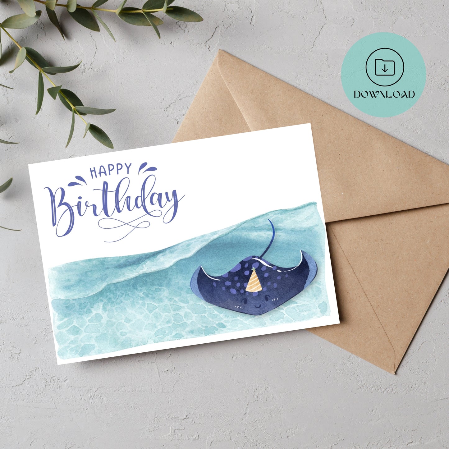 Cute Manta Ray Printable Birthday Card