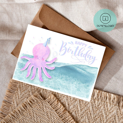 Cute Octopus Printable Birthday Card