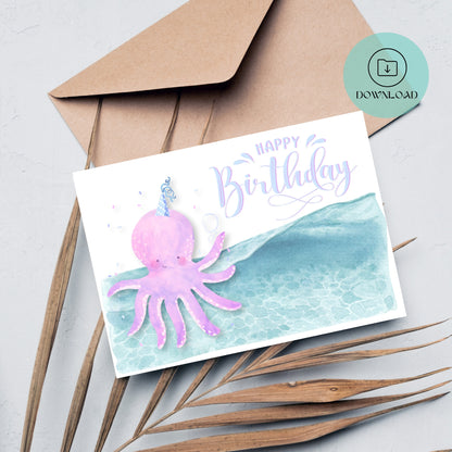 Cute Octopus Printable Birthday Card