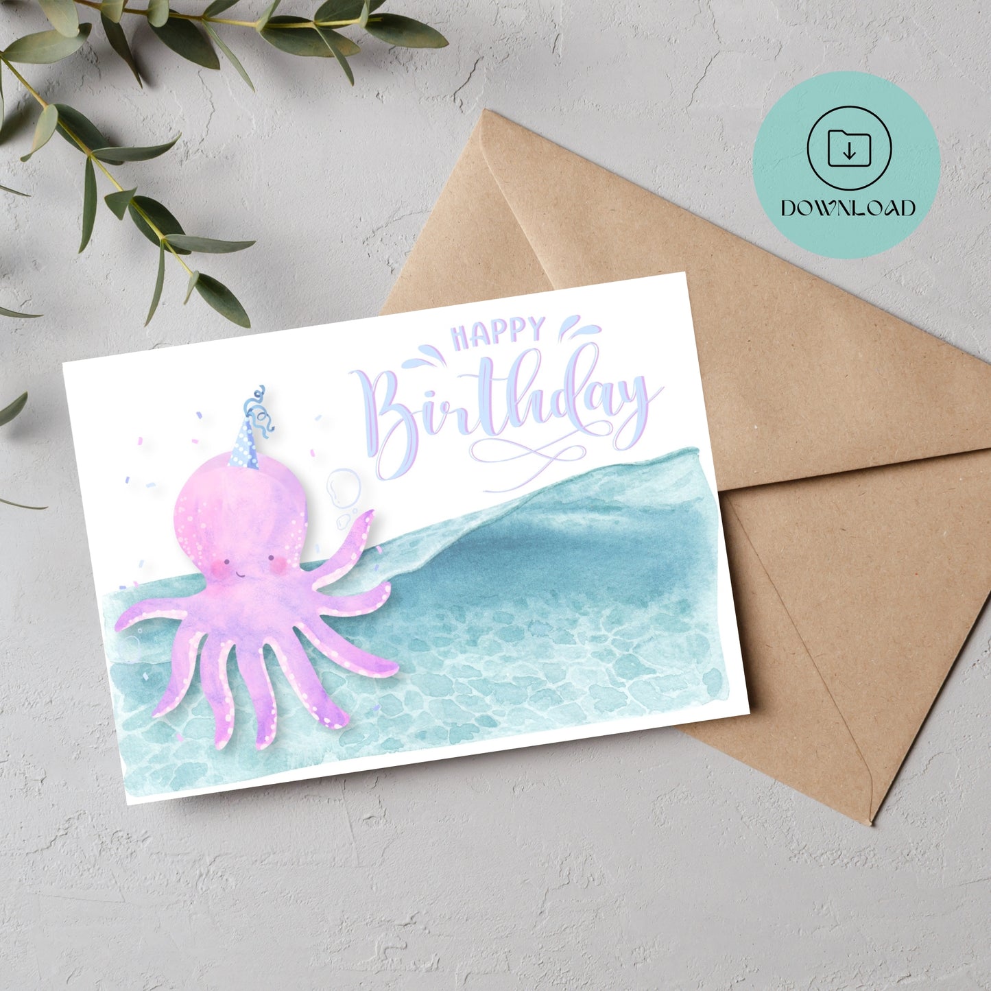 Cute Octopus Printable Birthday Card