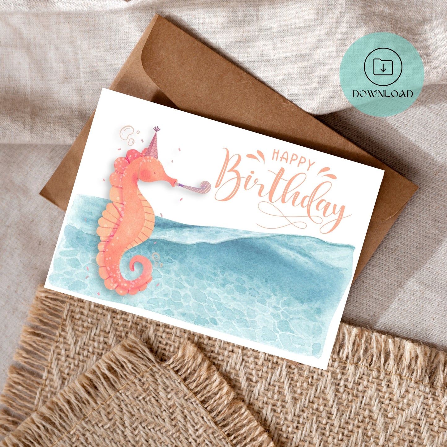 Cute Seahorse Printable Birthday Card