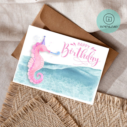 Cute Seahorse Printable Birthday Card