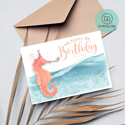 Cute Seahorse Printable Birthday Card