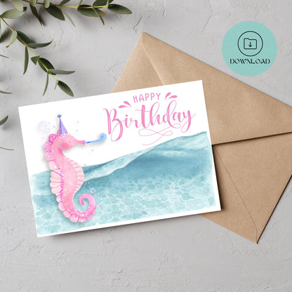 Cute Seahorse Printable Birthday Card