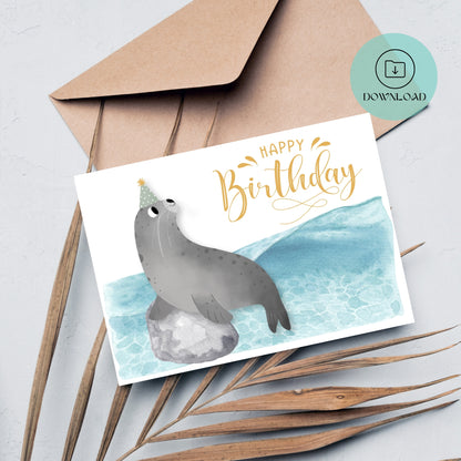 Cute Seal Printable Birthday Card