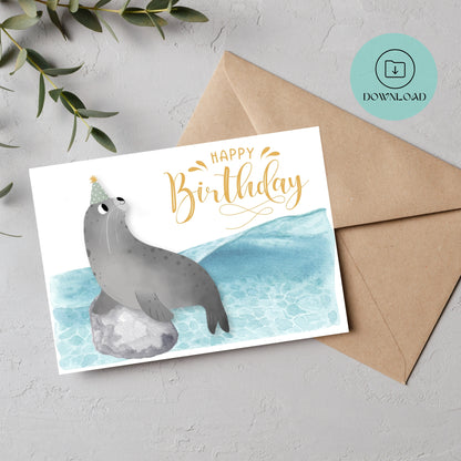 Cute Seal Printable Birthday Card