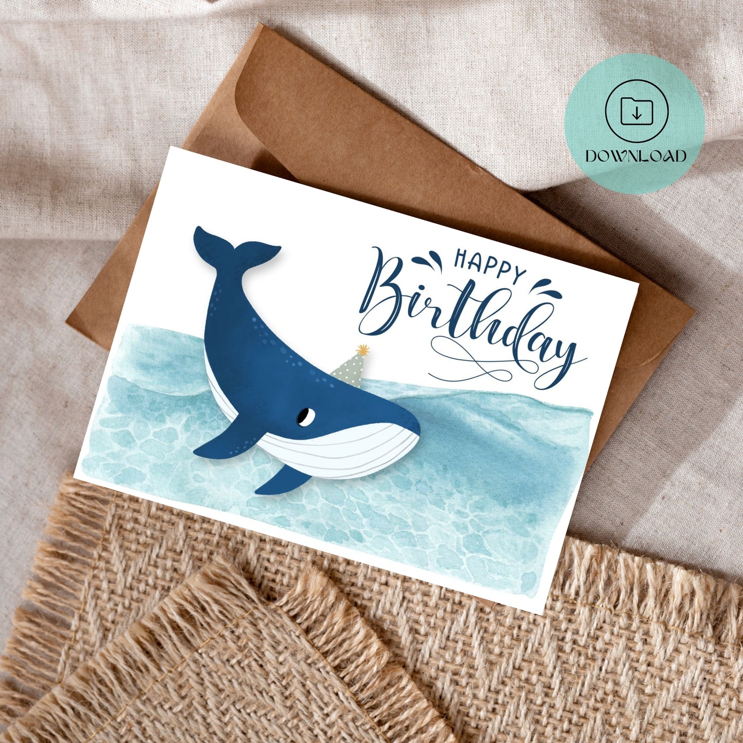 Cute Whale Printable Birthday Card