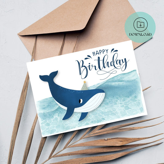 Cute Whale Printable Birthday Card