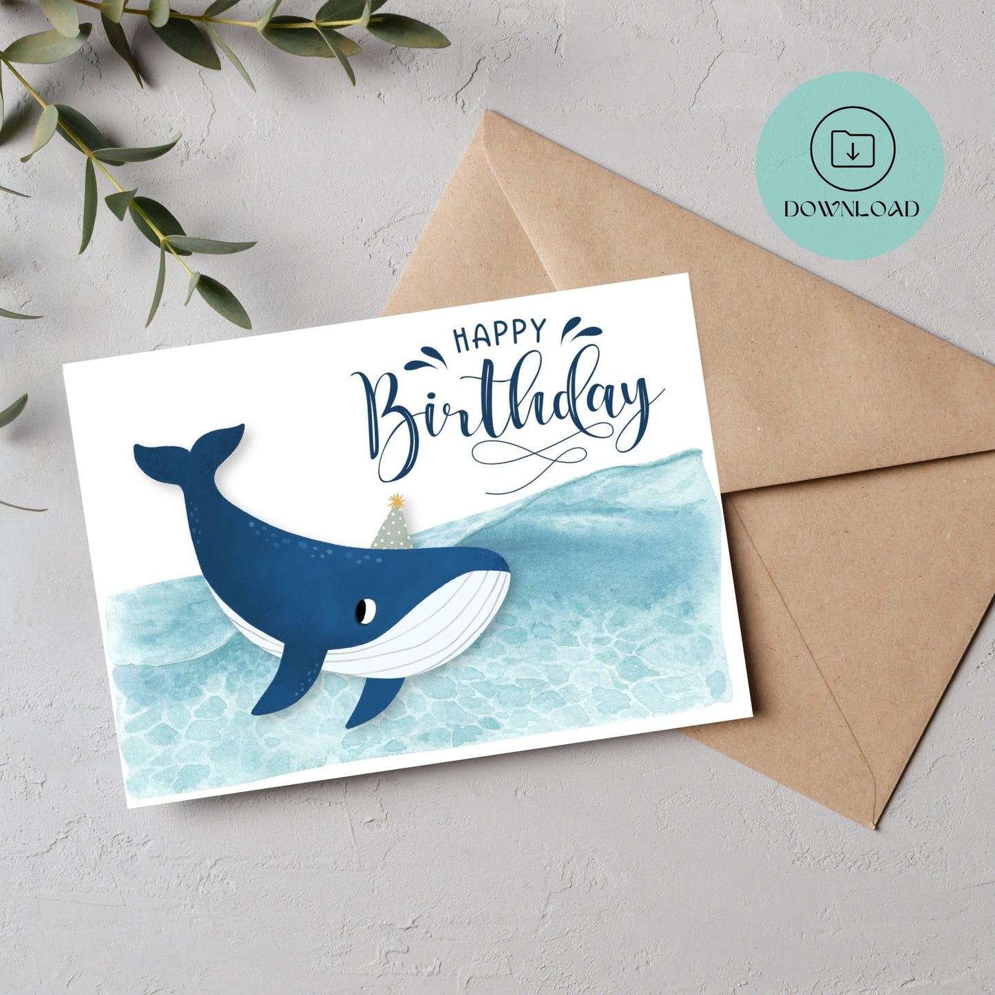 Cute Whale Printable Birthday Card