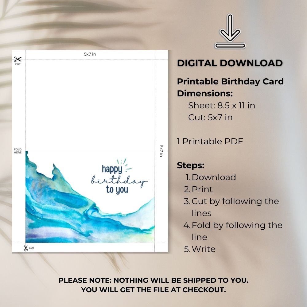 Blue Wave Printable Birthday Card