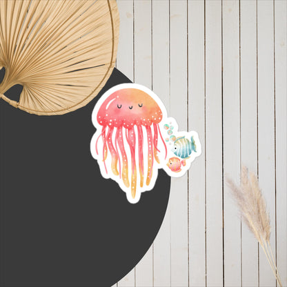 Watercolor Jellyfish Orange Stickers