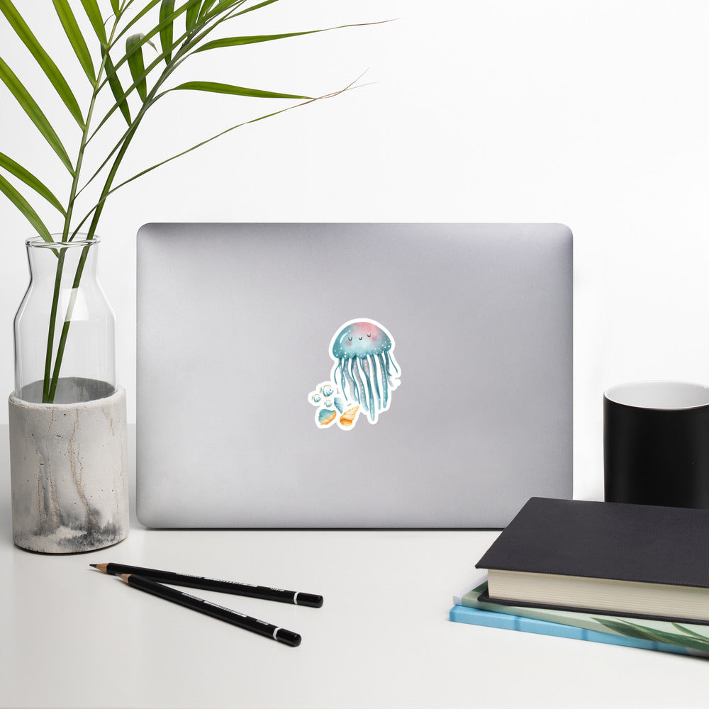 Watercolor Jellyfish Blue Stickers