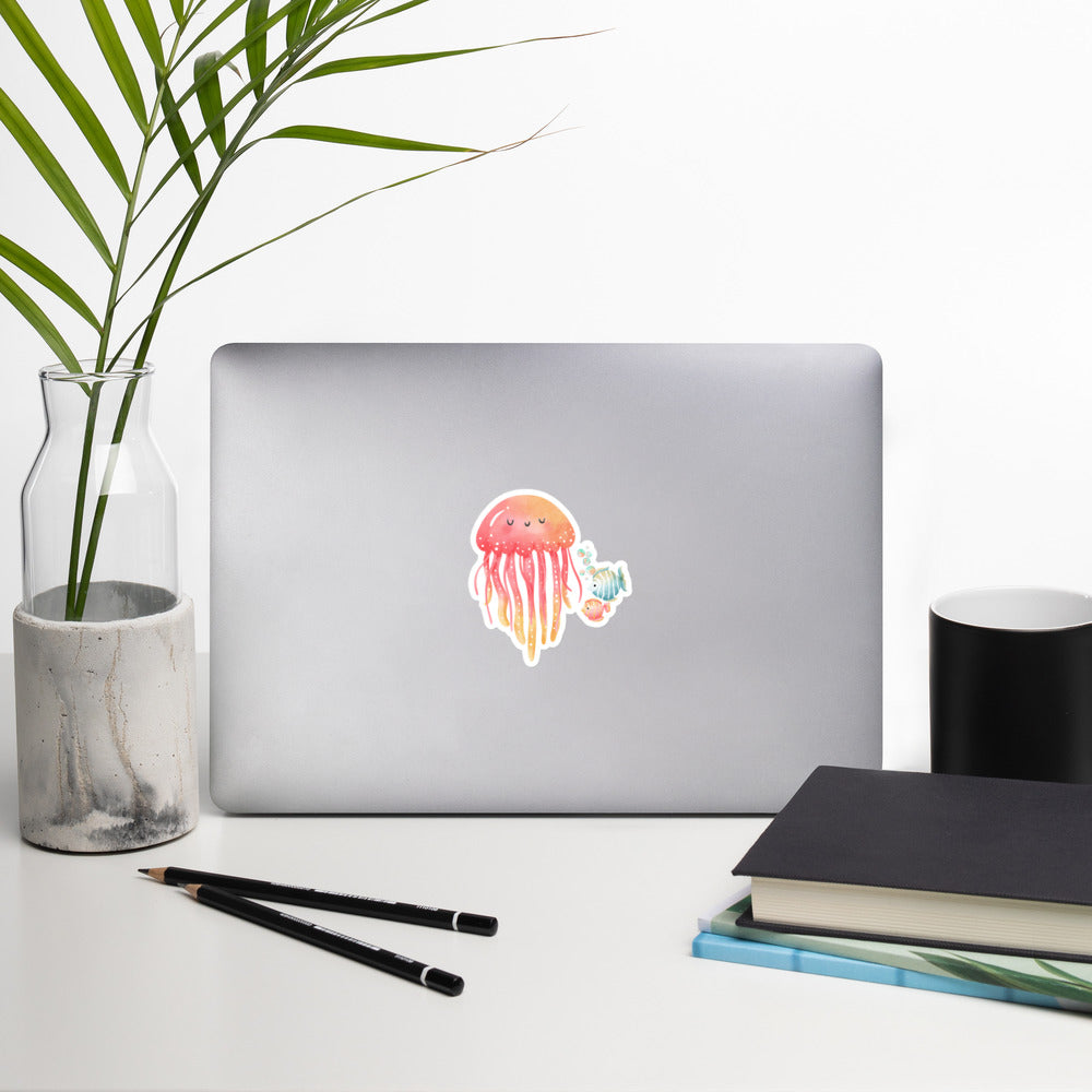 Watercolor Jellyfish Orange Stickers