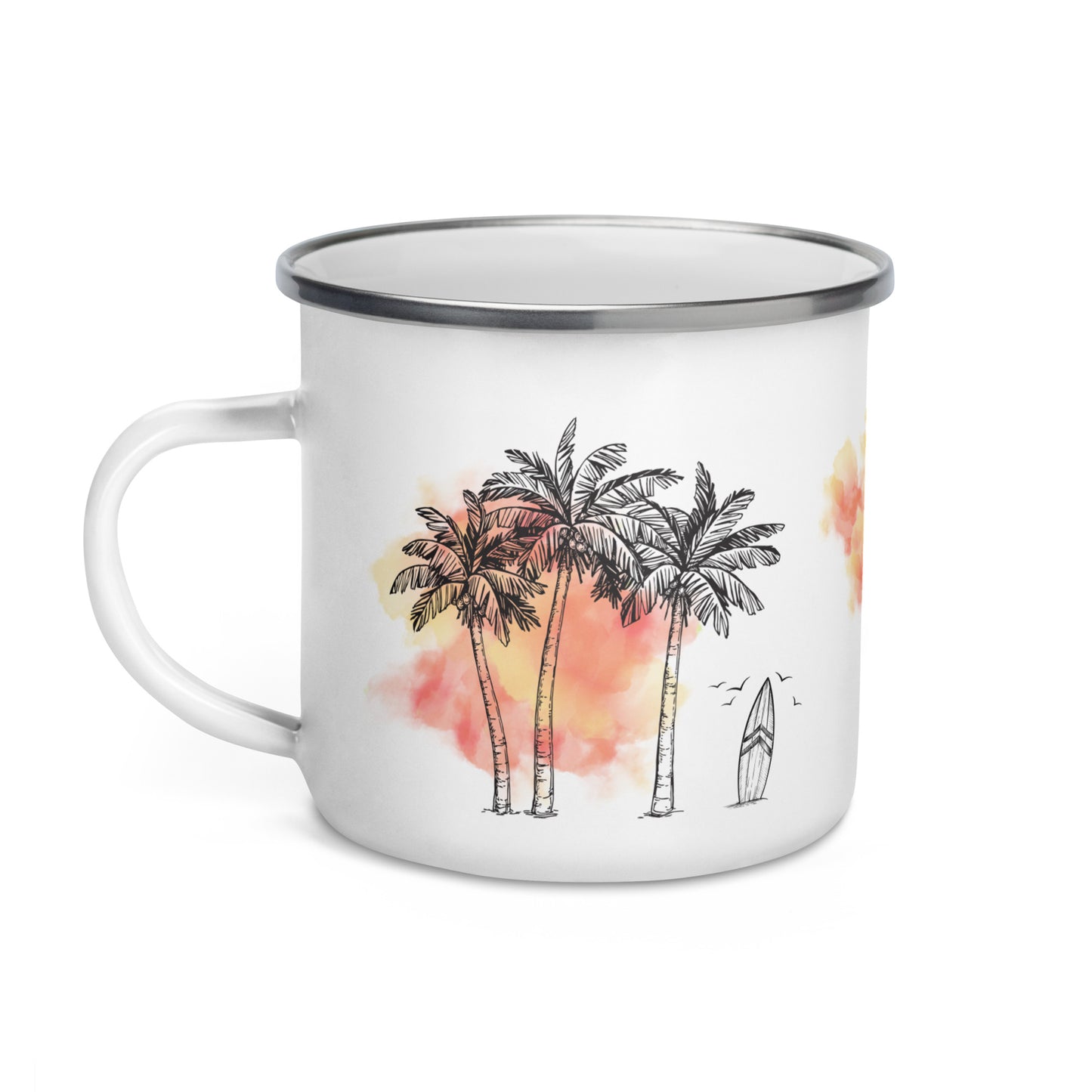 Palm Trees & Surfboard Orange Tasse Émail