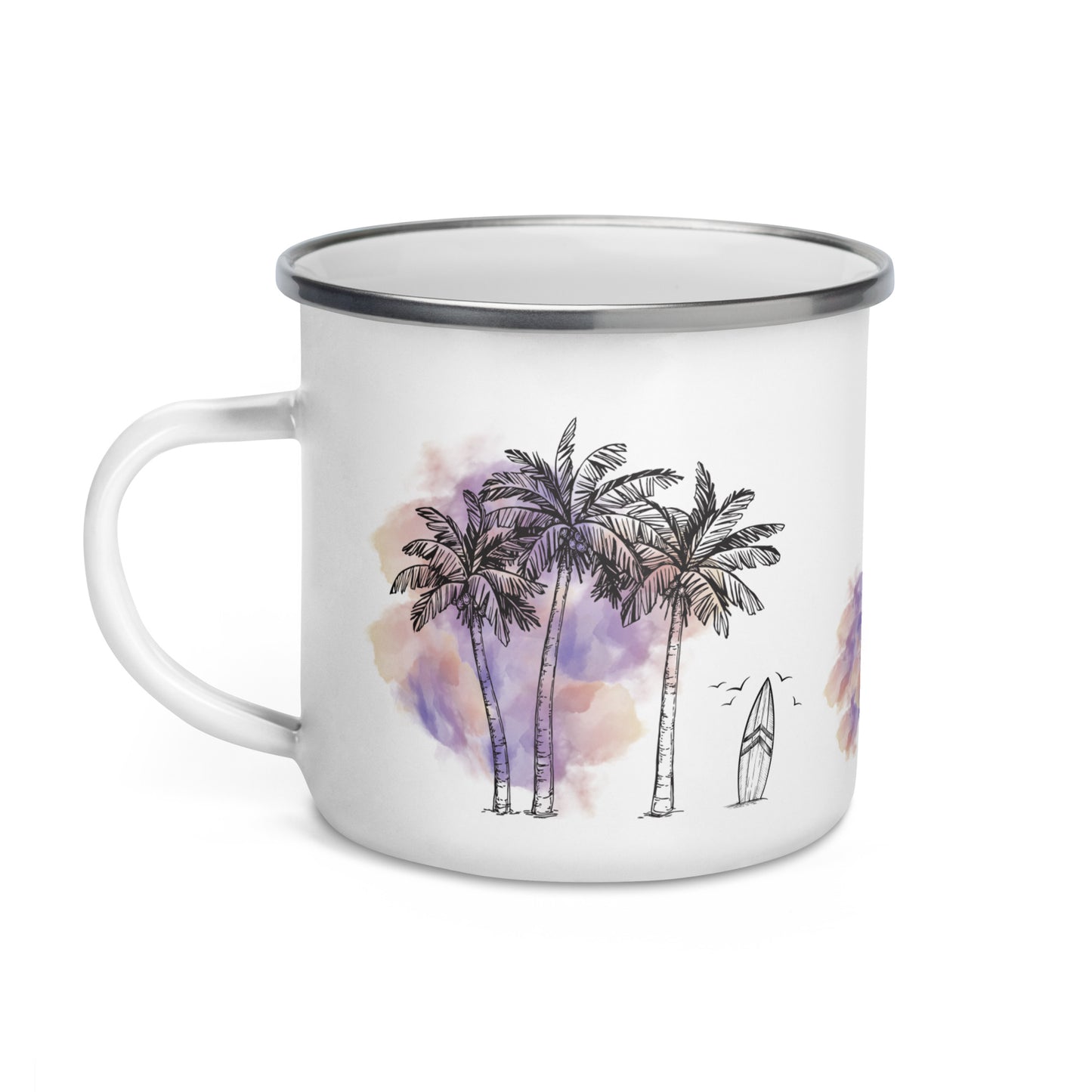 Palm Trees & Surfboard Purple Tasse Émail