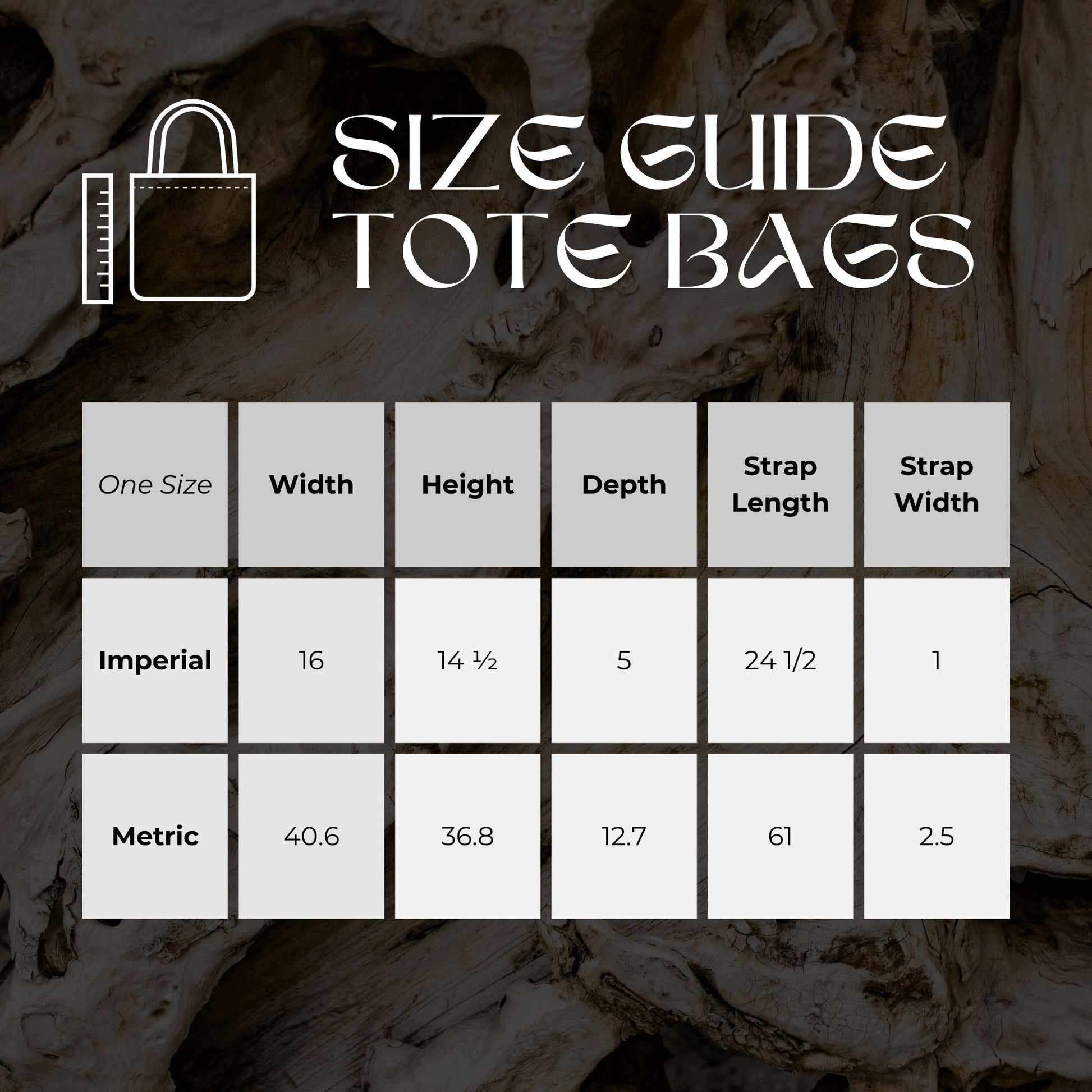 size guide meduim tote bag